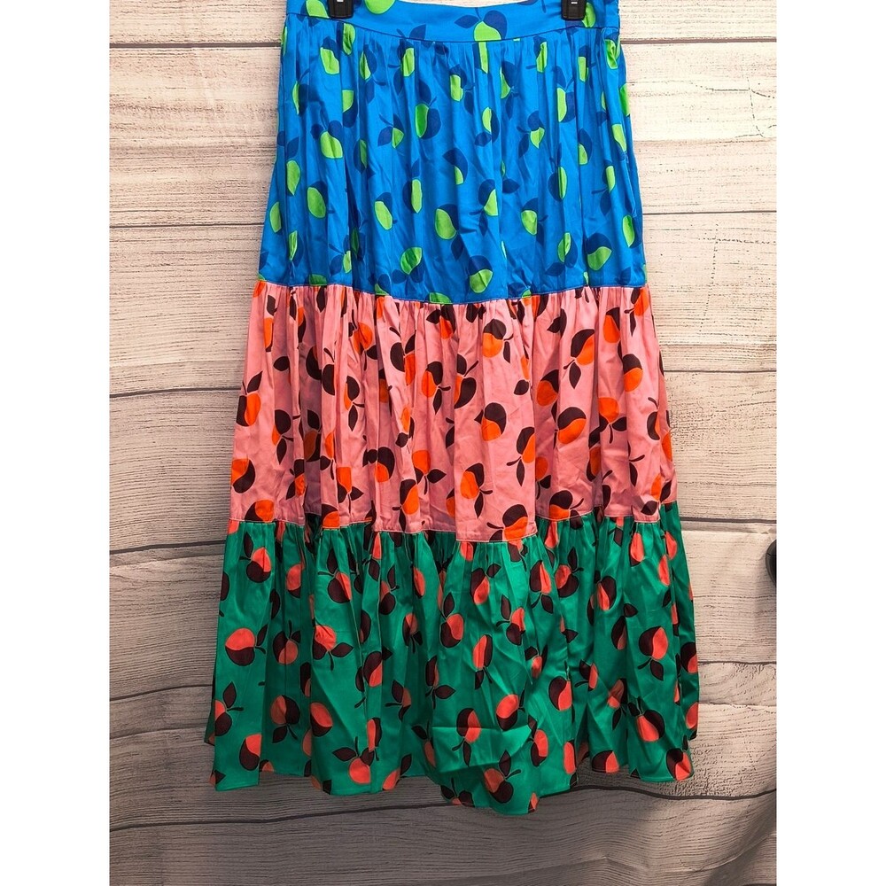 Kate Spade Boho Pleated Colorblock Apple Tiered Maxi Lined Multicolor Skirt 10